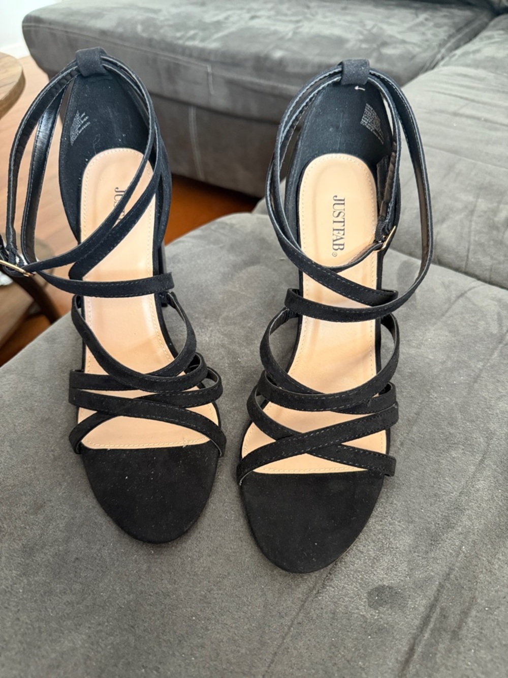 JustFab Black Strappy Suede High Heels